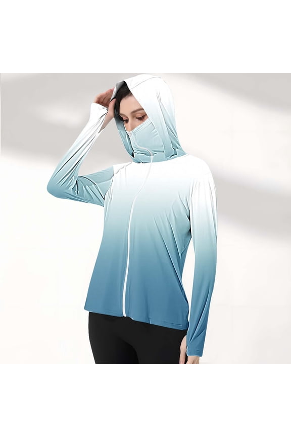 Women's UPF 50+ Cooling Sun Shirt with Attached Face Mask Zipper Hooded Jacket Breathable Hiking & Fishing Shirt Multicolor,XL