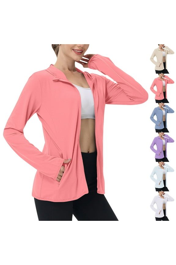 Women's UPF 50+ Sun Protection Lightweight Hoodie Jacket with Zip Pockets Long Sleeve Active Sun Shirts for Outdoor Hiking Workout White,XS