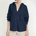 thumbnail image 1 of Fanxing Women's V Neck Hoodies Y2k Long Sleeve Drawstring Pullover Casual Solid Color Sweatshirt Fall Fashion Loose Soft Tops Navy M, 1 of 9