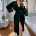 thumbnail image 1 of Fanxing Women's Velvet Robes Lace Trim Long Soft Warm Bathrobe Bride Wedding Party Nightgown Comfort Bridesmaids Sleepwear Green M, 1 of 4