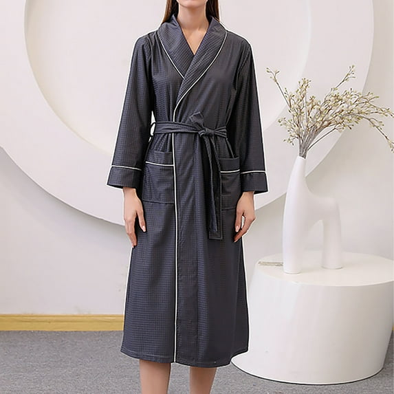 Fanxing Women's Waffle Robes Lightweight Loose Kimono Pajamas Bathrobe Long Sleeve Soft Spa Shower Nightgowns with Pockets Dark Gray 5XL