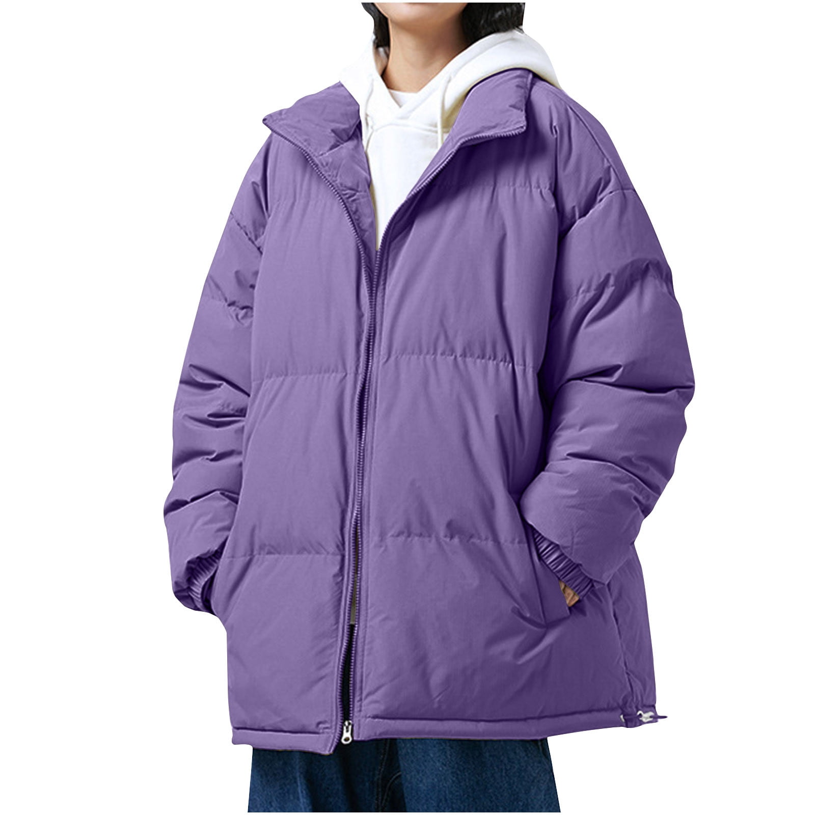 Fanxing Women's Winter Puffer Jacket Coat Long Sleeve Zip Stand Collar