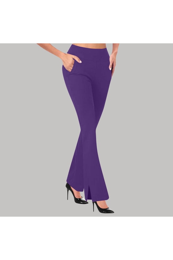 Women's Yoga Dress Pants with Pocket High Rise Casual Work Slacks Business Office Side Split Lounge Trousers Purple 2XL