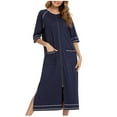 thumbnail image 1 of Fanxing Women's Zipper Front Long Housedress Zip Bathrobe for Womens Robes House Nightgown Sleepwear Pajamas Dresses Navy,L, 1 of 6