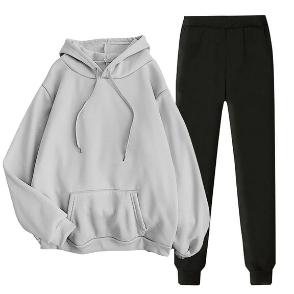 Fanxing Womens 2 Piece Outfits Sets Sweatsuit Lounge Matching Oversized Sweatshirt Baggy Sweatpants Joggers Solid Color Travel Loungewear with Pockets 3XL