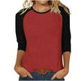 thumbnail image 1 of Fanxing Womens 3/4 Sleeve Fashion Crewneck Tops Patchwork Blouse Casual Loose Comfy Shirt Baseball Tee Jersey Tee Blouses Wine,XXL, 1 of 5