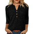 thumbnail image 1 of Fanxing Womens 3/4 Sleeve Pullover Sweaters Cozy V Neck Henley Button Tunic Tops Casual Dressy Soft Fall Knit Blouses Black L, 1 of 7
