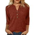 thumbnail image 1 of Fanxing Womens 3/4 Sleeve Pullover Sweaters Cozy V Neck Henley Button Tunic Tops Casual Dressy Soft Fall Knit Blouses Orange L, 1 of 7