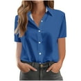 thumbnail image 1 of Fanxing Womens Button Down Shirts Short Sleeve Tshirts Loose Fit Stretch Wrinkle-Resistant Tees Shirts Blue,L, 1 of 5