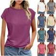 thumbnail image 1 of Fanxing Womens Cap Sleeve T-Shirts Summer Boat Neck Short Sleeve Tops Casual Tees Navy,L, 1 of 6