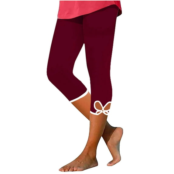 Fanxing Womens Capri Leggings Summer 7/8 Length Capris Tummy Control High Waisted Slim Yoga Leggings Ultra Soft Active Stretch Pants Wine,XL