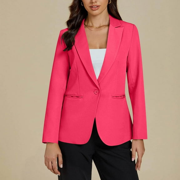 Fanxing Womens Casual Blazers One Button Dressy Suit Jackets Long Sleeve Open Front Outwear with Pockets Fall Outfits Hot Pink L