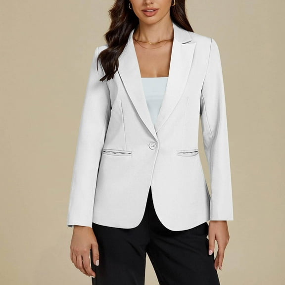 Fanxing Womens Casual Blazers One Button Dressy Suit Jackets Long Sleeve Open Front Outwear with Pockets Fall Outfits White S