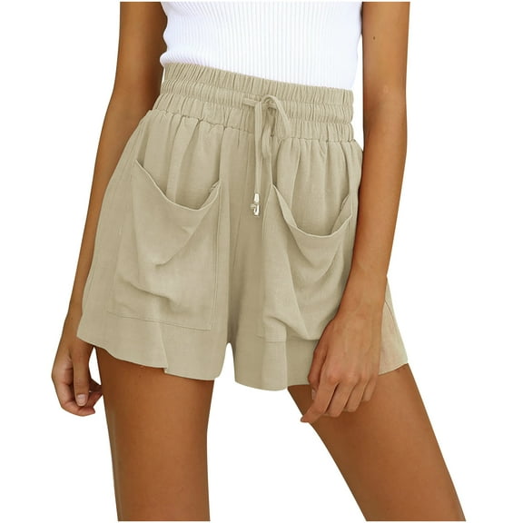 Fanxing Womens Casual Comfy Shorts with Pockets Ladies High Waist Bermuda Short Trousers Pleated Ruffle Cute Shorts