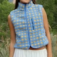 thumbnail image 1 of Fanxing Womens Checkered Sherpa Vest Sleeveless Winter Fleece Jacket High Neck Zip Up Plaid Gilet with Chest Pocket Sky Blue XL, 1 of 8
