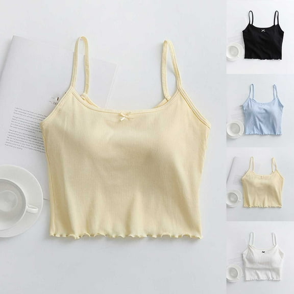 Fanxing Womens Cotton Camisole Adjustable Strap Tank Tops with Shelf Bra Undershirts Yellow,L