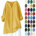 thumbnail image 1 of Fanxing Womens Cotton Linen Shirts Plus Size Flowy Tunic Shirt Breathable 3/4 Sleeve Tops to Wear with with Jeans (34 Color Womens Petite Plus S-5XL), 1 of 5