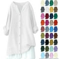 thumbnail image 1 of Fanxing Womens Cotton Linen Shirts Plus Size Flowy Tunic Shirt Breathable 3/4 Sleeve Tops to Wear with with Jeans (34 Color Womens Petite Plus S-5XL), 1 of 5