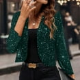thumbnail image 1 of Fanxing Womens Cropped Sequin Bolero Shrugs Open Front Long Sleeve Cardigan Sweater Sparkling Jackets for Evening Party Green XL, 1 of 9