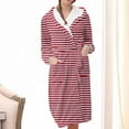 thumbnail image 1 of Fanxing Womens Flannel Robes, Long Plush Fleece Bathrobe with Hood,Stripes Print Thick Robes for Ladies Open Front Sleepwear with Belt Red 2XL, 1 of 3