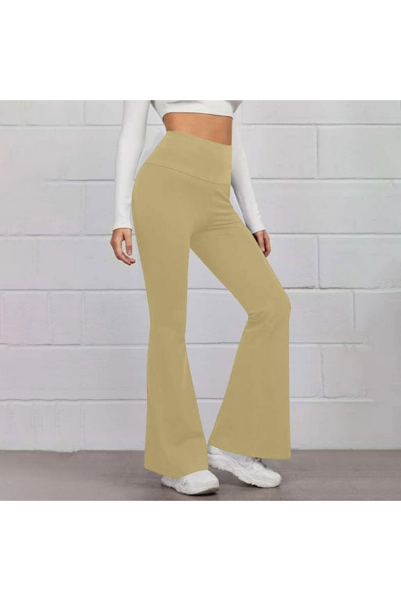 Womens Flare Leggings No Front Seam High Waist Bootcut Yoga Pants Stretch Workout Athletic Bell Bottom Khaki L
