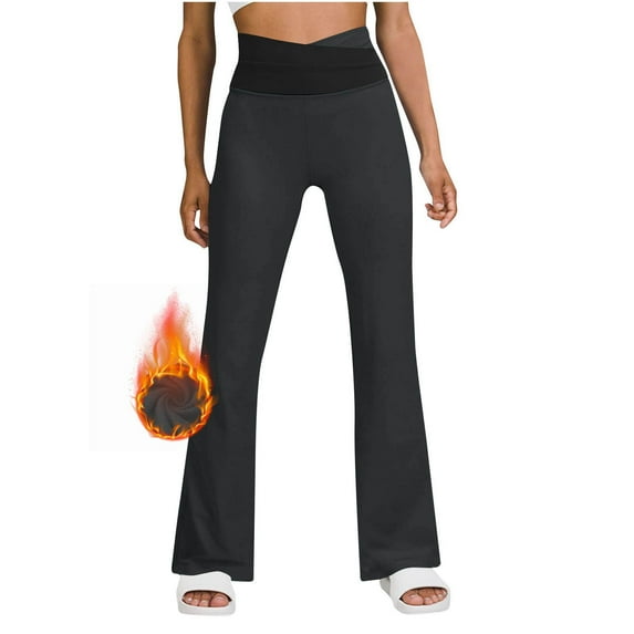 Fanxing Womens Fleece Lined Leggings Crossover High Waisted No Front Seam High Waisted Tummy Control Bootcut Yoga Pants Dark Gray M