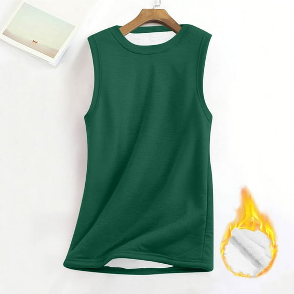 Fanxing Womens Fleece Lined Tank Tops Sleeveless Sherpa Pullover Crewneck Sweatshirt Fall Winter Lounge Vests Homewear Green 2XL