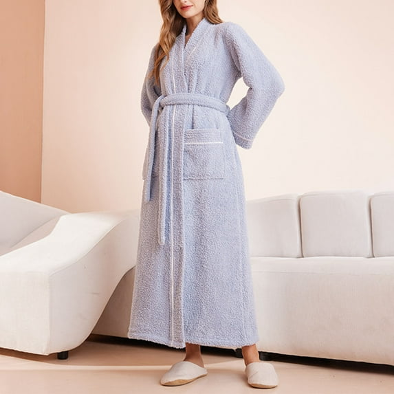 Fanxing Womens Fleece Robe | Super Soft & Warm | Thick Plush | Full Length Sky Blue 3XL