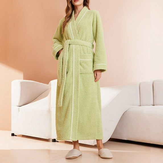 Fanxing Womens Fleece Robe | Super Soft & Warm | Thick Plush | Full Length Yellow M