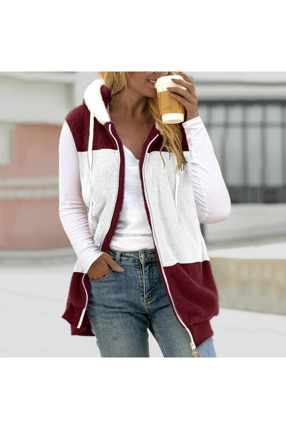 Womens Full Zip Up Sherpa Hoodies Comfy Color Block Hooded Sweatshirts Fuzzy Fleece Jackets Oversized Fluffy Coat with Pockets Returns And Refunds My Orders Wine,M