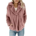 thumbnail image 1 of Fanxing Womens Fuzzy Fleece Jacket Long Sleeve Sherpa Coats Lapel Cozy Warm Coats Outerwear with Pocket Watermelon Red XL, 1 of 5