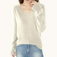 thumbnail image 1 of Fanxing Womens Fuzzy Lightweight Pullover Sweater Soft Cozy V Neck Knit Base Layer Fall Winter Tunic Jumper Tops Beige 2XL, 1 of 3