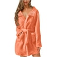 thumbnail image 1 of Fanxing Womens Fuzzy Robe Mid Length Lapel Collar Bathrobe Belted Soft Plush Kimono Robe with Pockets Fall Winter Spa Robes with Pockets Orange 3XL, 1 of 5