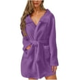thumbnail image 1 of Fanxing Womens Fuzzy Robe Mid Length Lapel Collar Bathrobe Belted Soft Plush Kimono Robe with Pockets Fall Winter Spa Robes with Pockets Purple XL, 1 of 5