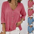 thumbnail image 1 of Fanxing Womens Hawai Vacation Linen Shirt Plus Size Breathable Linen Shirt for Summer V Neck Tunic Blouses Breathable S-5XL, 1 of 6