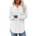 thumbnail image 1 of Fanxing Womens Henley V Neck Tunic Sweater Ribbed Knit Soft Tops Side Slit Curved Hem Pullover Sweatshirts White S, 1 of 7
