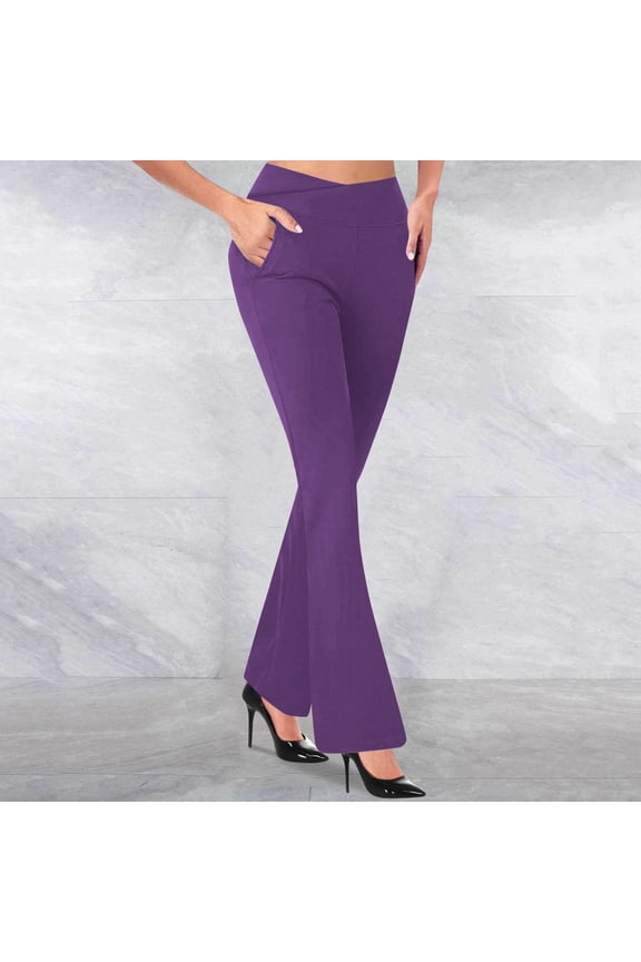 Womens High Waist Bootcut Dress Pants Business Casual 4 Way Trousers Stretch Yoga Work Pant Office Slacks with Pocket Purple S