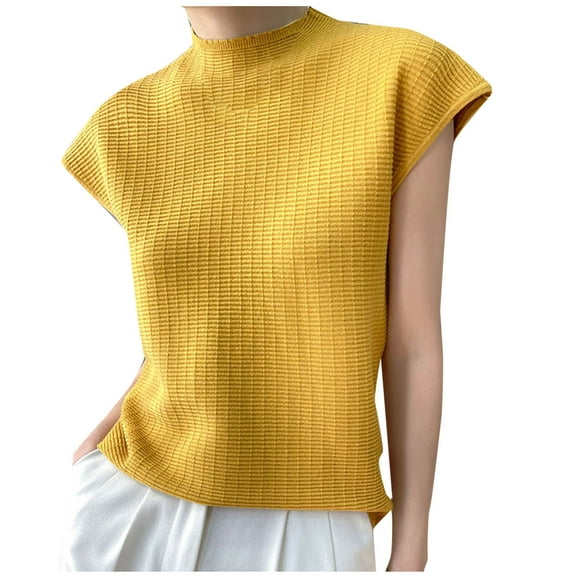 Fanxing Womens Knitted Summer Tops Mock Neck Short Sleeve Sweaters Trendy Solid Color Tees Shirts Orange,XXL
