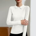 thumbnail image 1 of Fanxing Womens Lapel Pullover Sweater Slim Fit Long Sleeve Lightweight Base Layer Dressy Casual Business Basic Knit Pullover Top Beige 2XL, 1 of 5