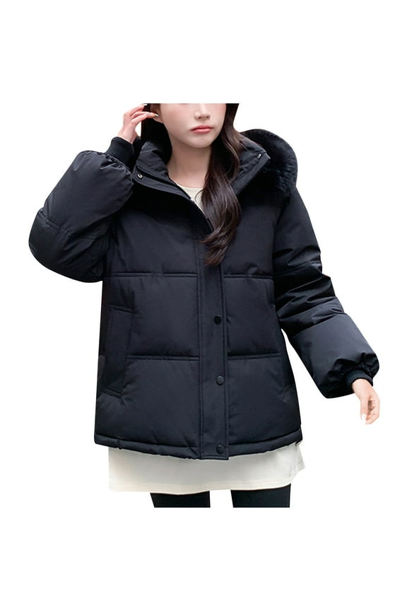 Womens Lightweight Puffer Jacket, Winter Coats for Women Warm Quilted Bubble Padded Hood Coat with Faux Fur Collar Overcoats