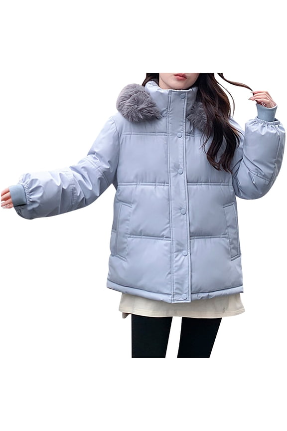 Womens Lightweight Puffer Jacket, Winter Coats for Women Warm Quilted Bubble Padded Hood Coat with Faux Fur Collar Overcoats
