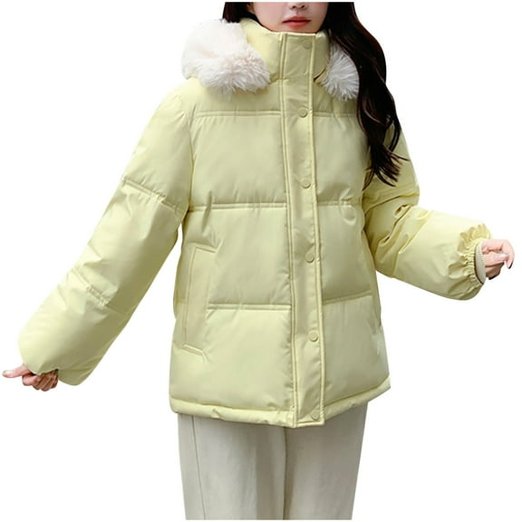 Fanxing Womens Lightweight Puffer Jacket, Winter Coats for Women Warm Quilted Bubble Padded Hood Coat with Faux Fur Collar Overcoats