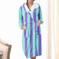 thumbnail image 1 of Fanxing Womens Long Hooded Fleece Robe Striped Soft Warm Shower Spa Bathrobe for Cozy Fuzzy Plush Loungewear Blue M, 1 of 3