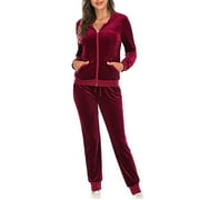 FANXING Womens Sweat Suits And Jogger Sets Plus Size Women's Fall Velvet Tracksuits Long Sleeve Hooded Sweatshirt with Wide Leg Pants 2 Piece Sets Drawstring Hoodies Outfits