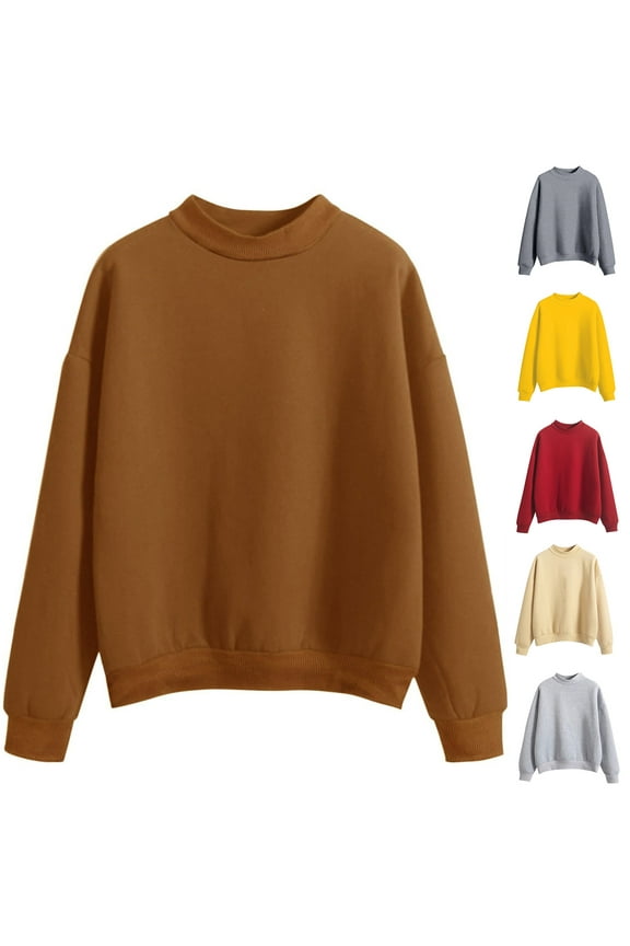 Womens Mock Neck Pullover Athletic Tops Fall Fleece Long Sleeve Workout Sweatshirts Casual Solid Color Pullovers Beige,M