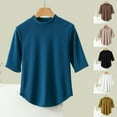 thumbnail image 1 of Fanxing Womens Mock Neck Shirts Short Sleeve T Shirts Elbow Length Sleeve Summer Tops Loose Fit Solid Color Tees Curved Hem Tshirts Blue,XL, 1 of 7