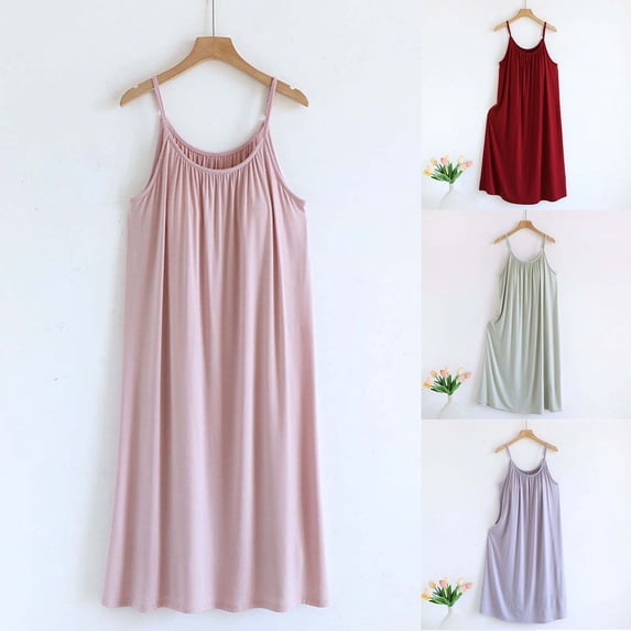 Fanxing Womens Nightgown Built in Bra Sleeveless Long Night Gown Slip Sleep Dress Swing Sleepwear Soft Flowy Lounge Dress Purple,XXL