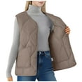 thumbnail image 1 of Fanxing Womens Plus Size Puffer Vest Lightweight V Neck Sleeveless Quilted Jackets Button Fall Spring Coat Outerwear with Pocket Khaki 5XL, 1 of 7