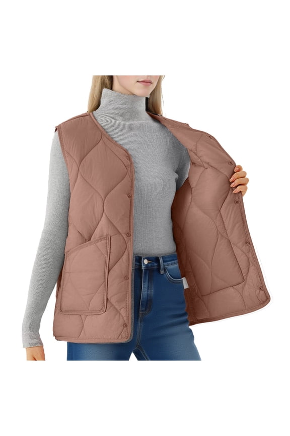 Womens Plus Size Puffer Vest Lightweight V Neck Sleeveless Quilted Jackets Button Fall Spring Coat Outerwear with Pocket Watermelon Red 4XL