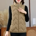 thumbnail image 1 of Fanxing Womens Plus Size Puffer Vests Sleeveless Cropped Quilted Jacket Stand Collar Zip Up Waistcoat Down Coat with Pocket Khaki 4XL, 1 of 4